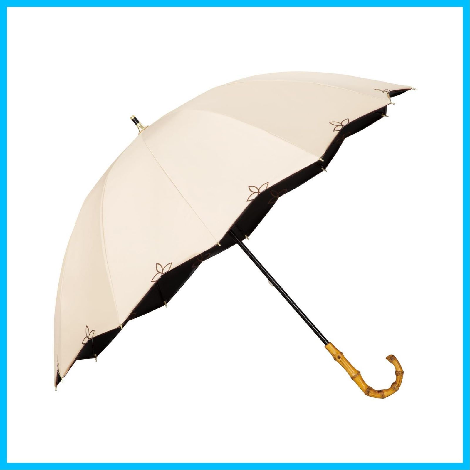刺繍スカラップ ベージュ 遮光率＆UVカット率 UPF 50 遮熱 晴雨兼用 親骨55 cm レディース UVO ウーボ 長傘 12 K 女性 バンブー 持ち手 最強の日傘 おしゃれ 2025 Wpc 丈夫 23