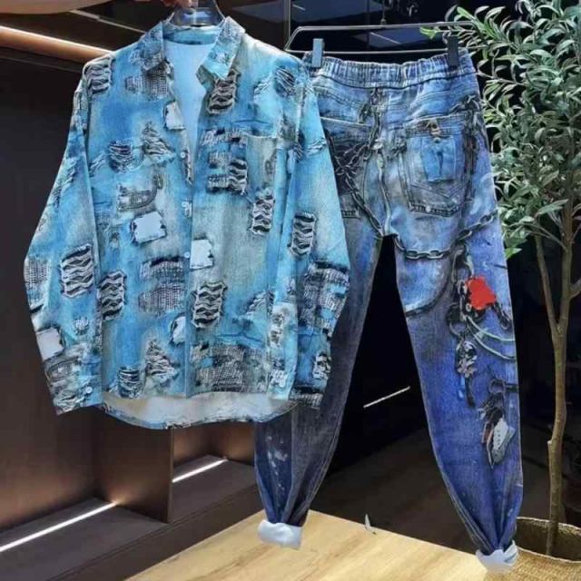 驚きの破格値，爆買い 春 コーデ メンズ 用 服 シンプル ファッション オシャレ 大人 かっこいい 大きいサイズ ストリート 紳士服 レトロ デニム シャツ スーツ アメリカン ストリート プリント カジュアル ツーピ その他