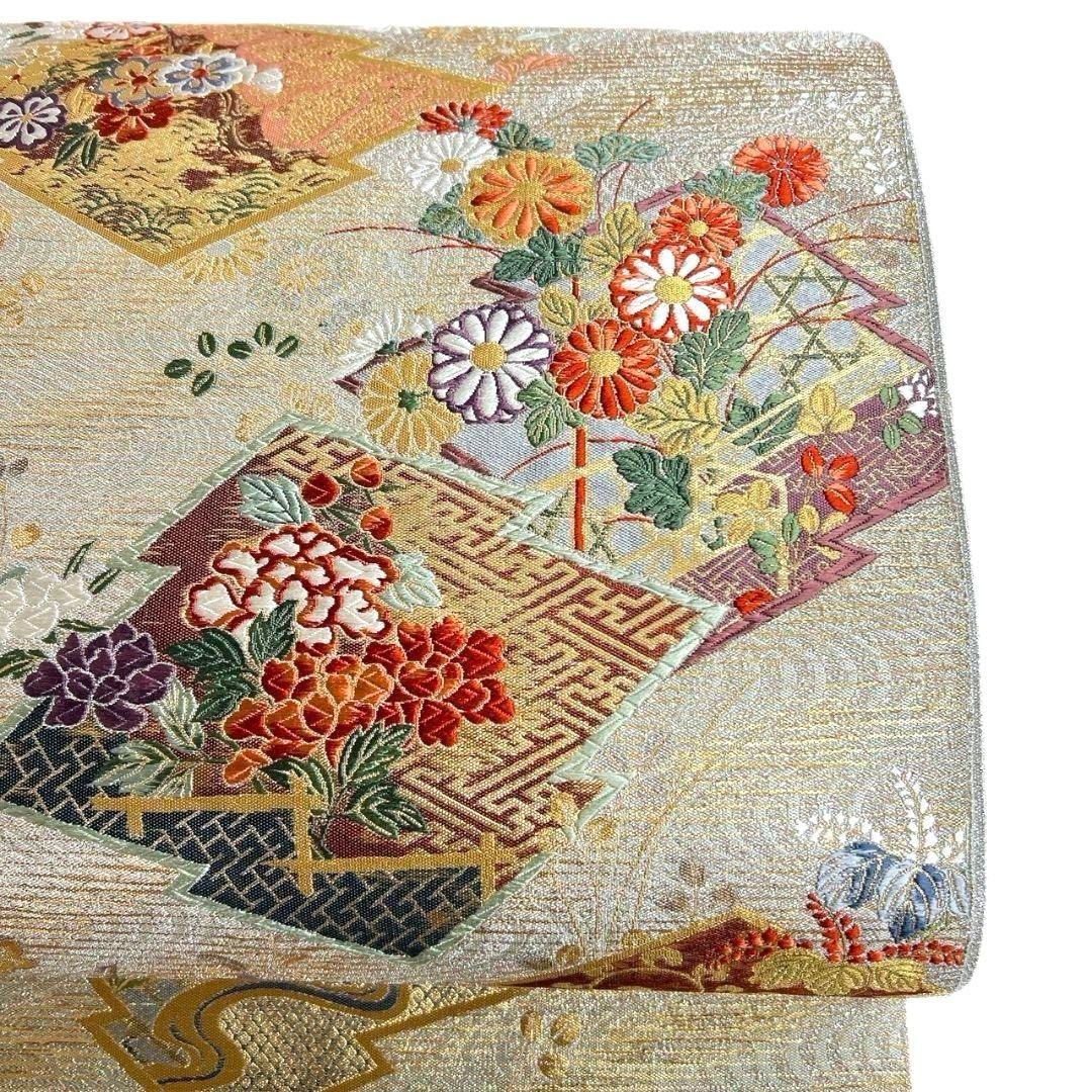 袋帯 六通 扇 松 菊 紅葉 牡丹 流水 唐織 刺繍 袋帯 六通 扇 松 菊 紅葉 牡丹 流水 唐織 刺繍 レディース