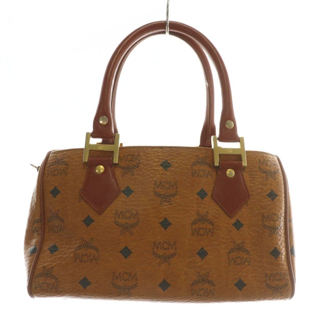 エムシーエム MCM ミニボストンバッグ ハンド ショルダー 2WAY レザー ヴィセトス柄 総柄 ロゴ ゴールド金具 茶色 ブラウン XZ GY18
