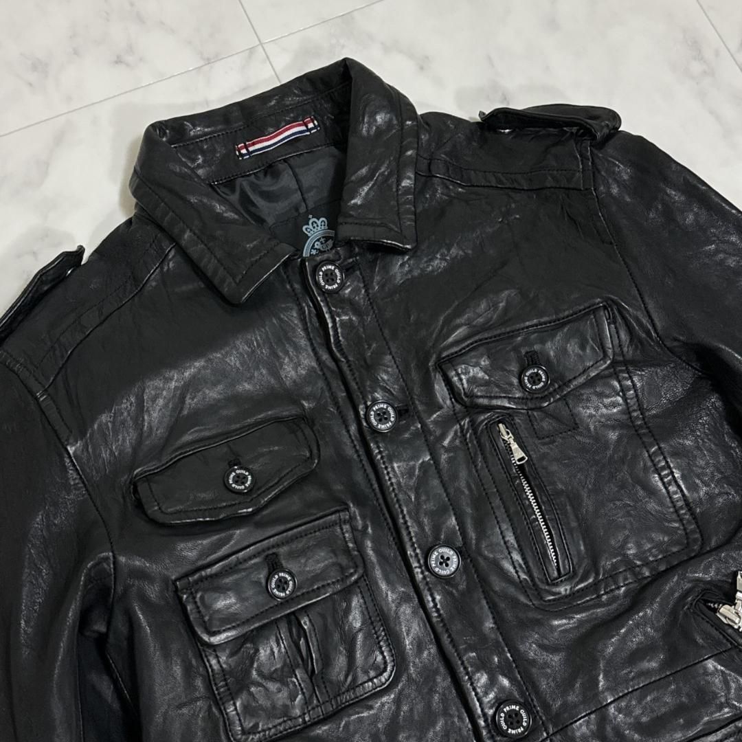 100％品質保証！ GUILD PRIMEミリタリー レザー ジャケット ポケット 黒 ブラック 1