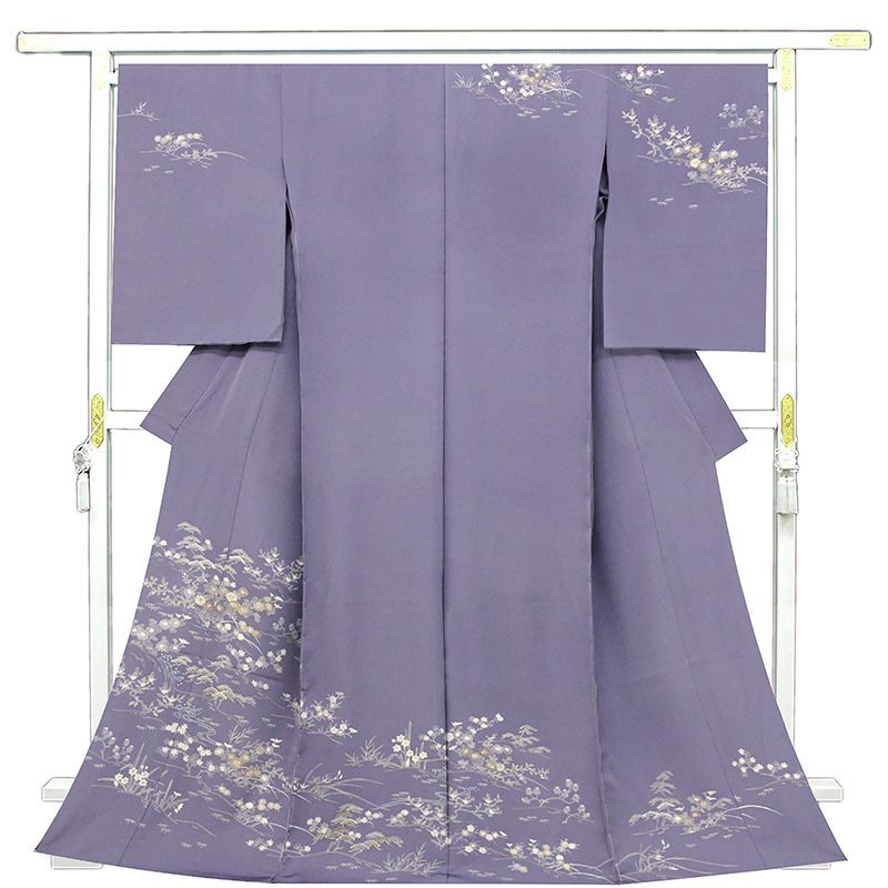 平和屋本店□極上 創業460年・千總 訪問着 駒刺繍 草花文 金彩 山葵色