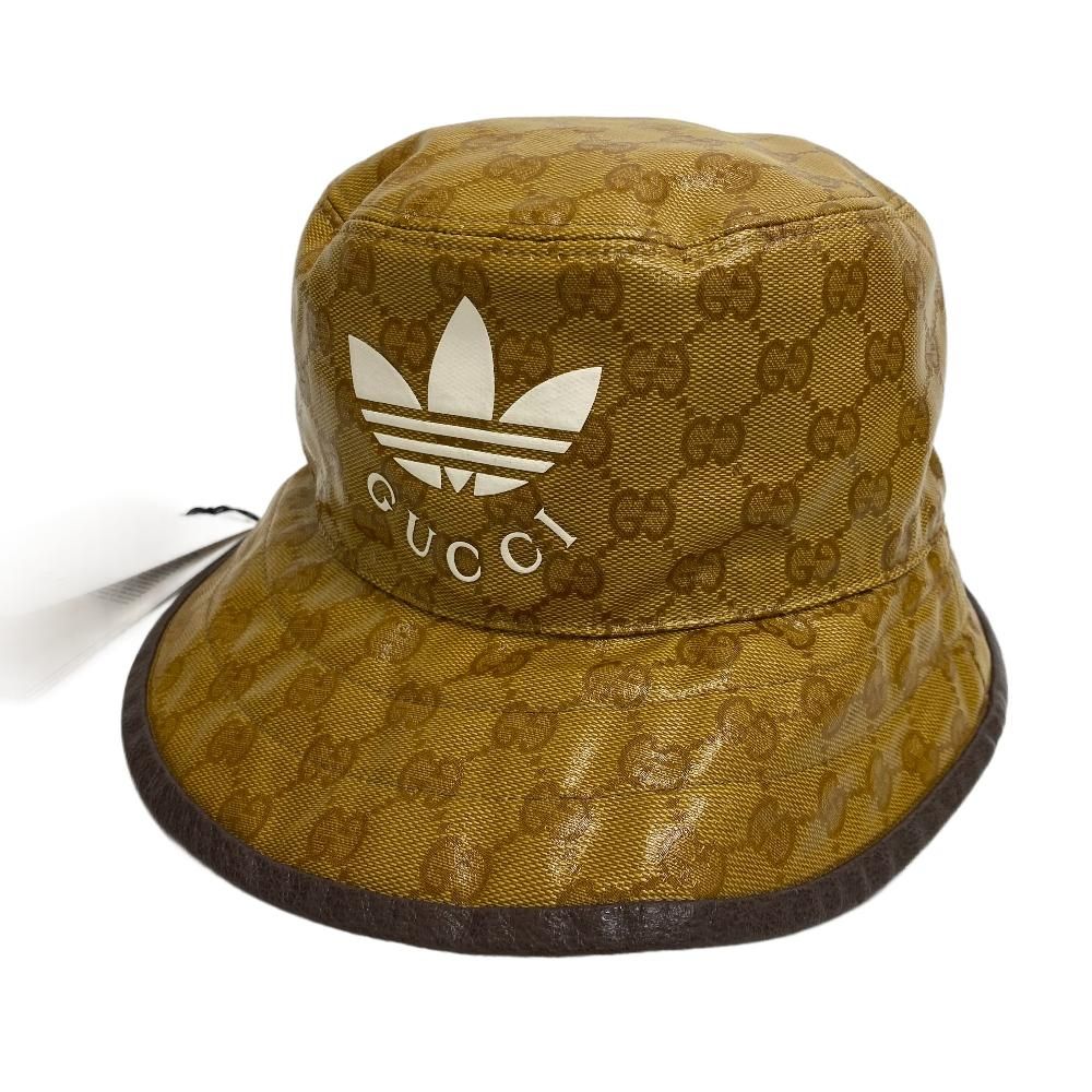 GUCCI adidas/グッチ アディダス 696484 S 57 バケットハット GGクリスタル コットン ハット ブラウン メンズ ブランド