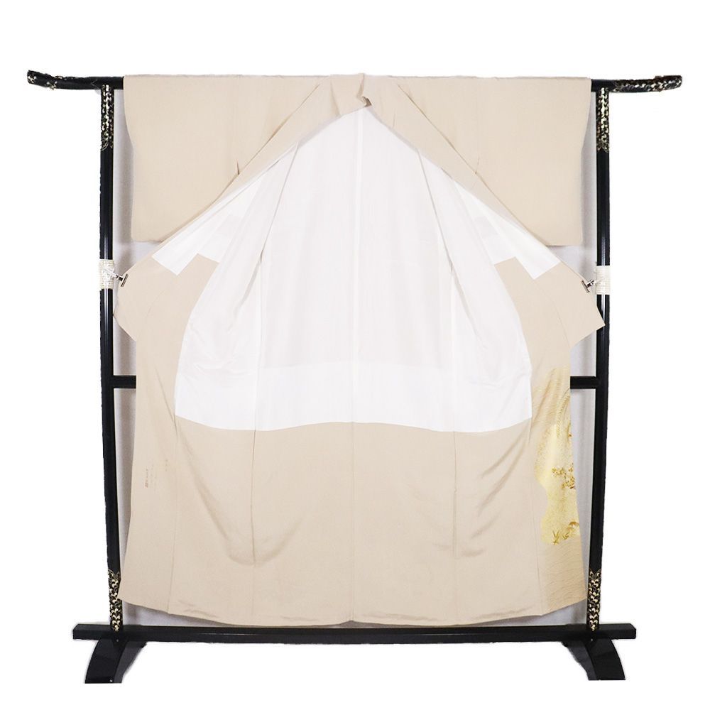 松尾光琳氏作 色留袖 袷 正絹 ベージュ 柳鳥図 Sサイズ ki30868 美品 レディース シルク ギフト フォーマル 30代 40代 50代 送料込み