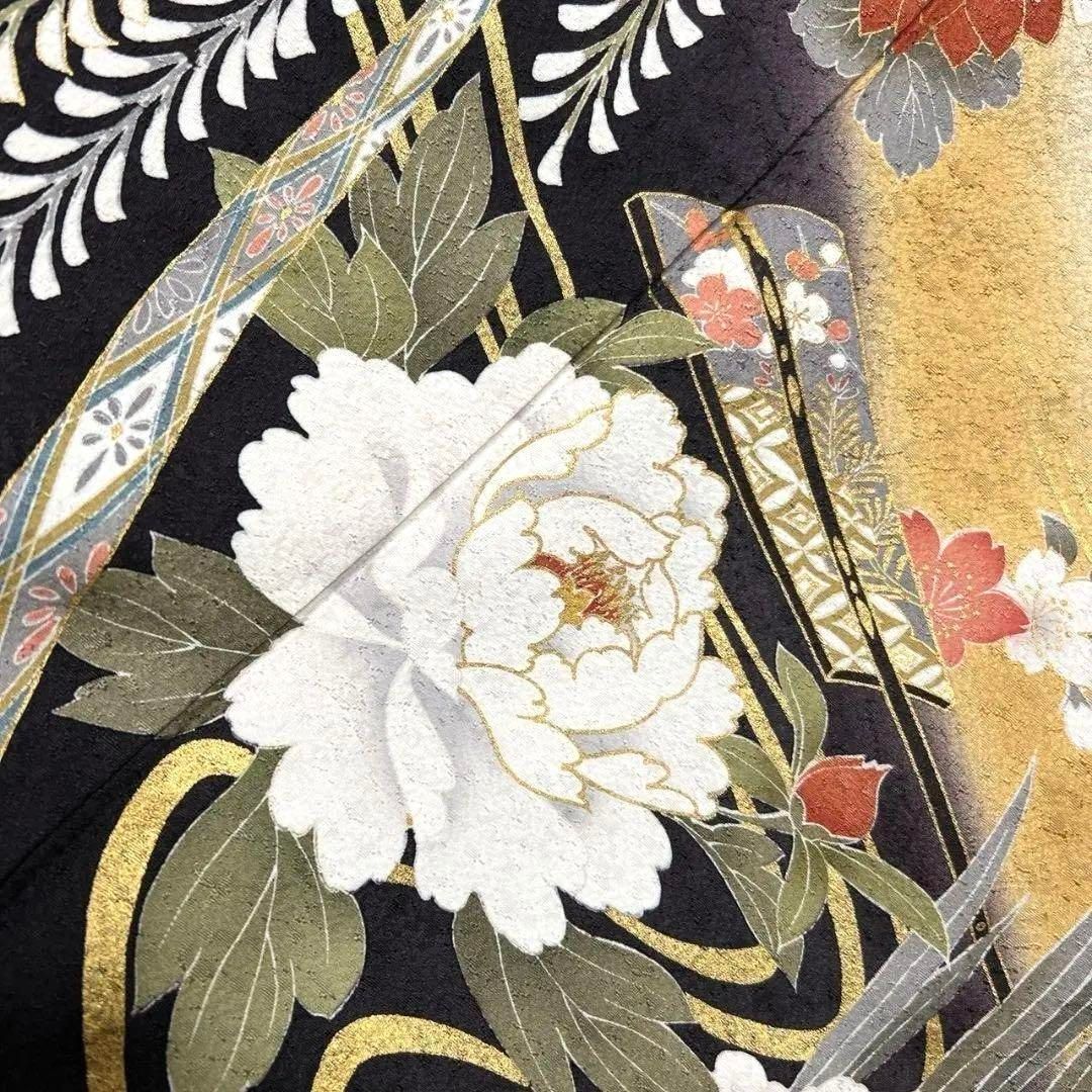 金駒刺繍金彩鞠熨斗藤牡丹菊花振袖晴れの日 着物 032a p