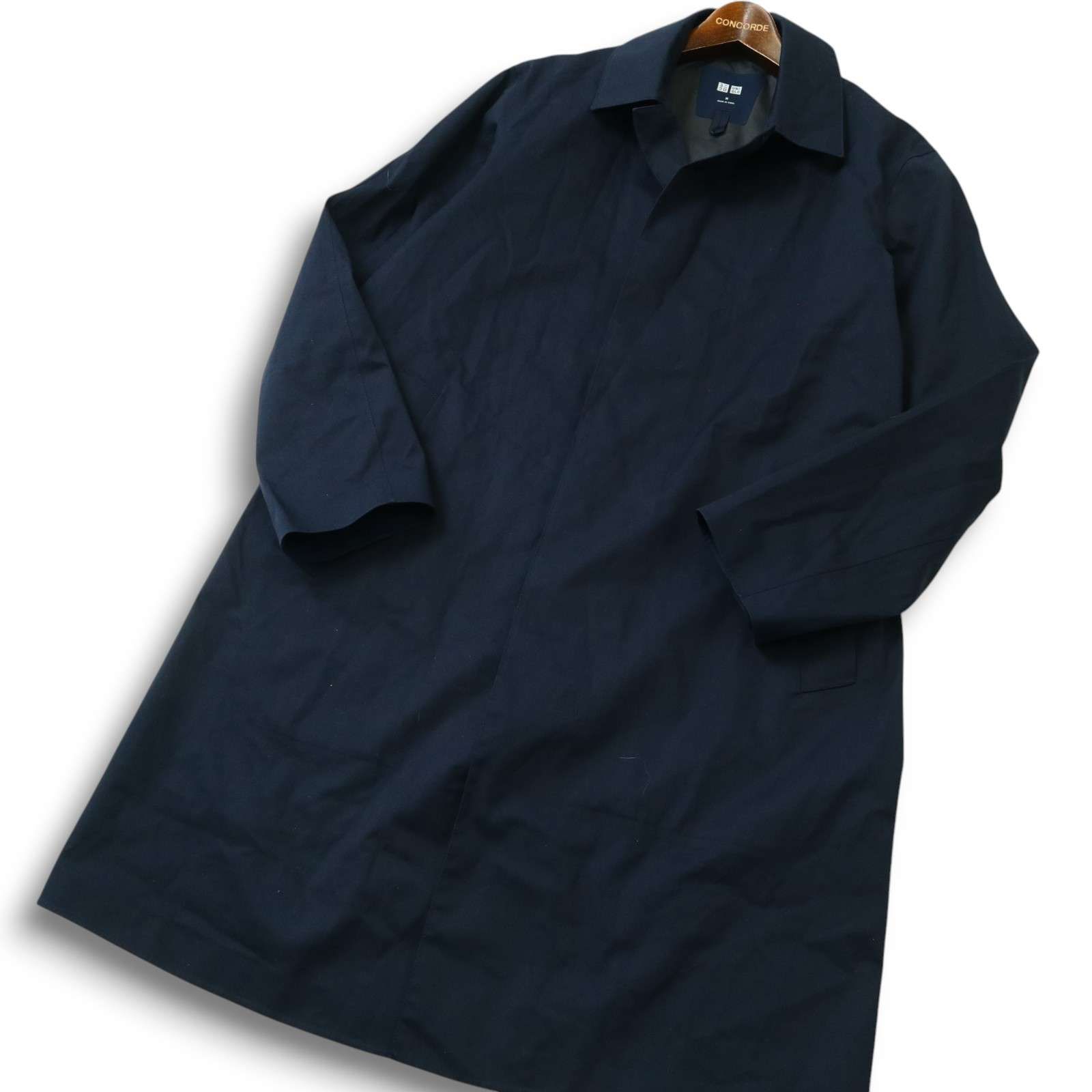 【ユウ】UNIQLO ユニクロ ブロックテックコート フード ネイビー L Uniqlo ユニクロ ブロックテック ステンカラーコート フード付 S