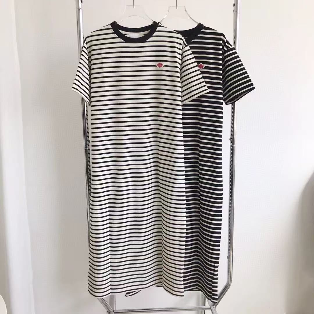 ダントン DANTON ロングシャツ レディース ワンピース ブラック ホワイト 半袖 トップス 通勤 通学 日常用 おしゃれ かわいい カジュアル 夏 秋 丸ネック M Lサイズ