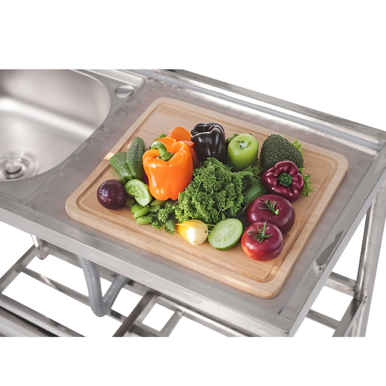 幅100cm 屋外 流し台 ステンレス製 ガーデンシンク 作業台 キッチン 台所 屋外 簡易 シンク 組み立て簡単 収納棚付 庭 高さ調節 調理台 ガーデニング 庭 DIY 頑丈 シルバー STEELWINDOWSANDDOORS_COM