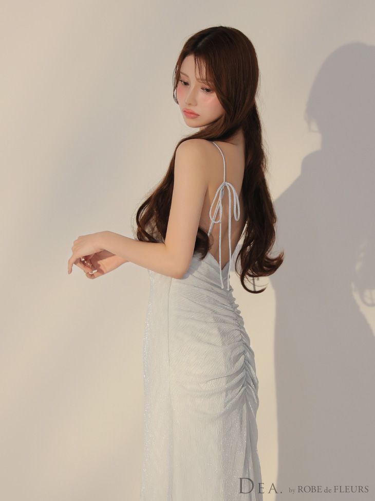 DEA. by ROBE de FLEURS ディアバイローブドフルール ロングドレス DE3383 ラメニットストレッチキャミロングキャバドレス White
