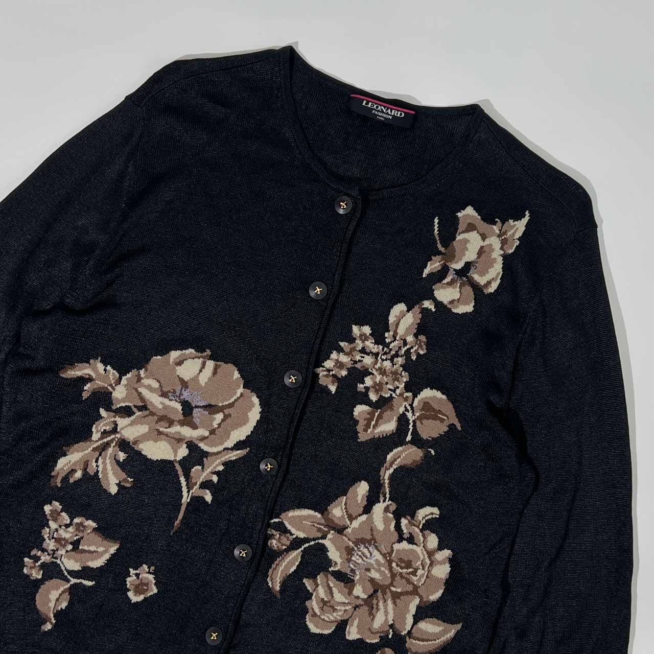 LEONARD FASHION 花柄カーディガン L カシミヤ レオナール ファッション LEONARD FASHION 花柄 フラワー カシミヤ