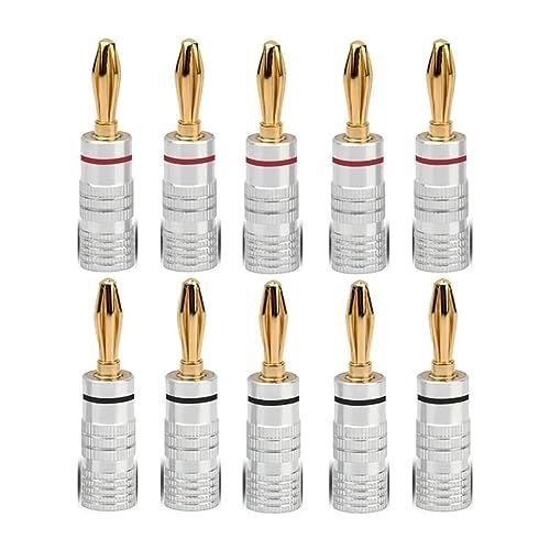 10本セット AMIUKON 24K 金メッキ バナナプラグ スピーカーケーブルコネクター アルミメタルシェル 12AWG-18AWGゲージ 4mm 10本セット