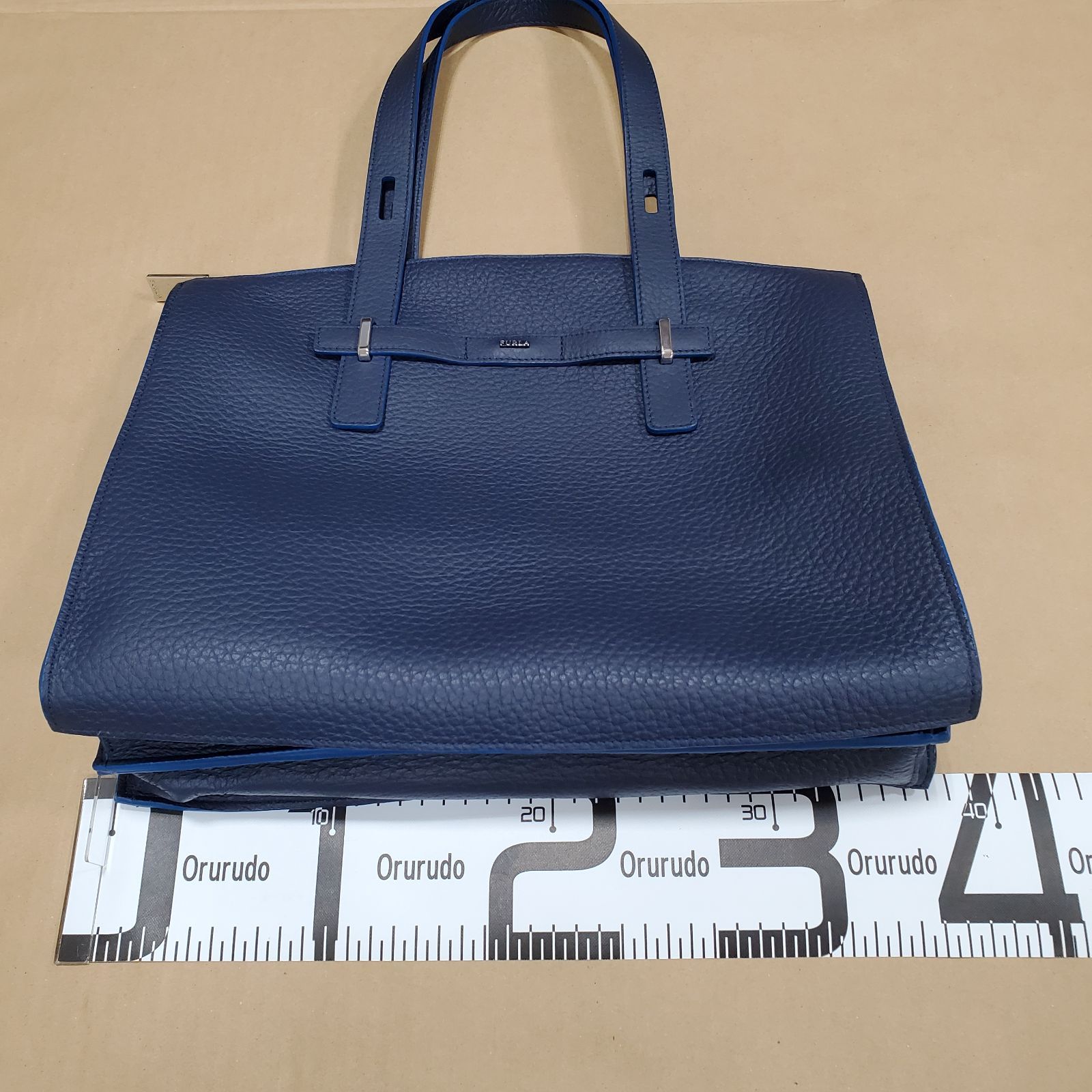 EL6 FURLA Man フルラ GIOVE ジョーべ シボ革 ネイビー ショルダー トートバッグ ビジネス ユニセックス MK11135