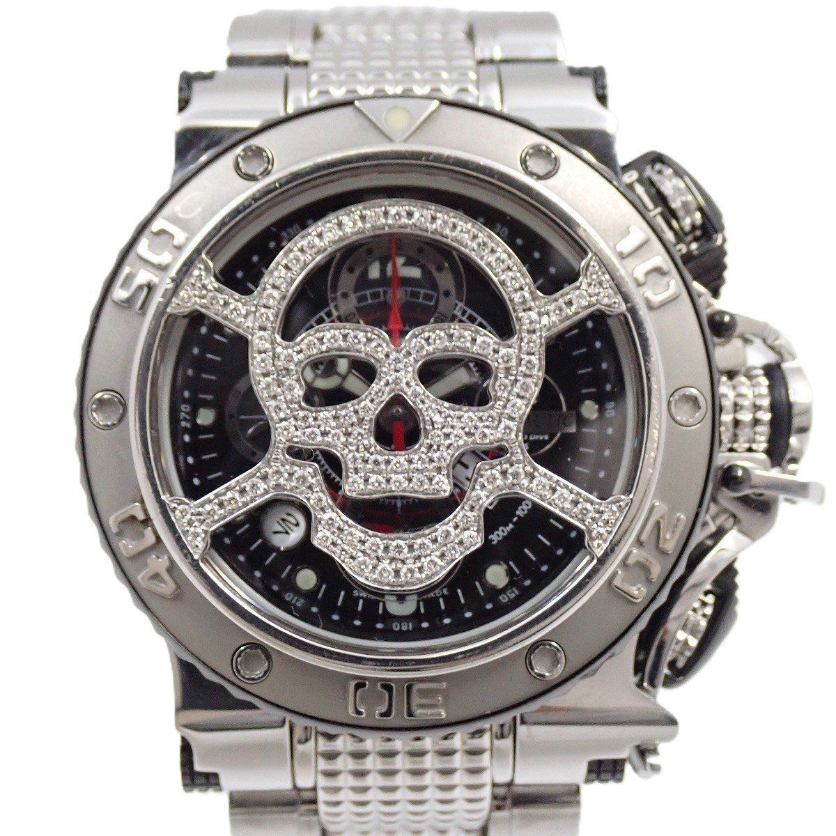 品 アクアノウティック キングサブクロノダイブ 自動巻き メンズ 腕時計 スカル型ダイヤ入りグリッドベゼル いおき質店