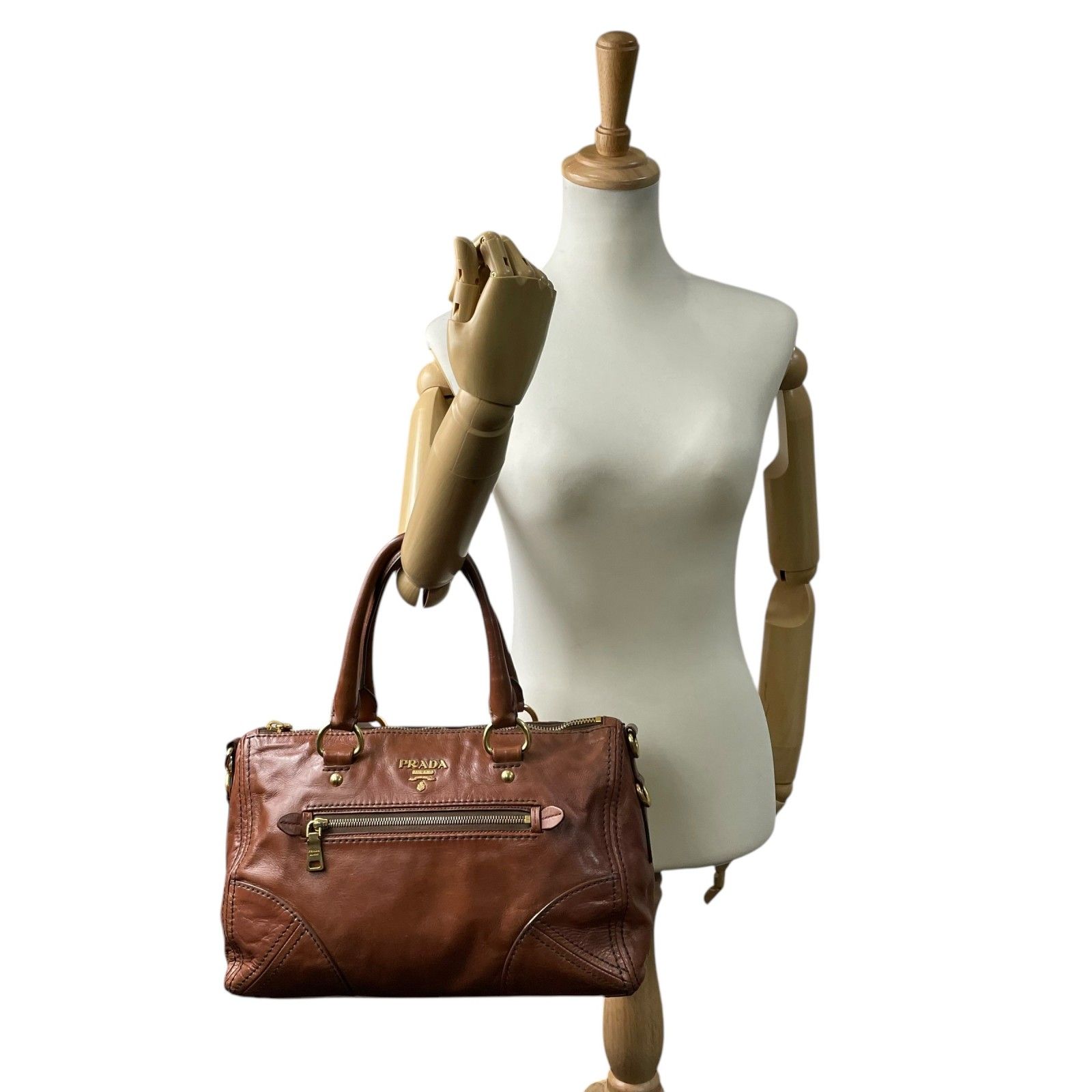美品 PRADA プラダ 2WAY ハンドバッグ ショルダーバッグ 茶 ブラウン 
