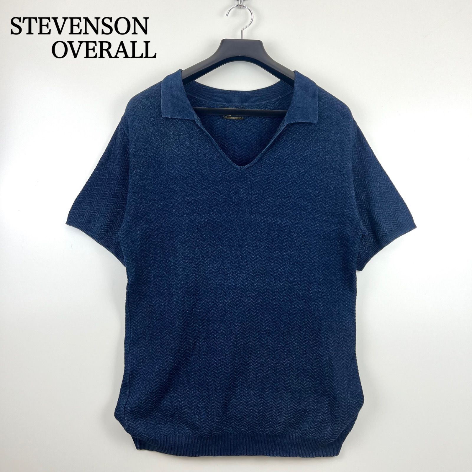 STEVENSON OVERALL indigo S/S polo shirts M ZZ1-IN スティーブンソン 