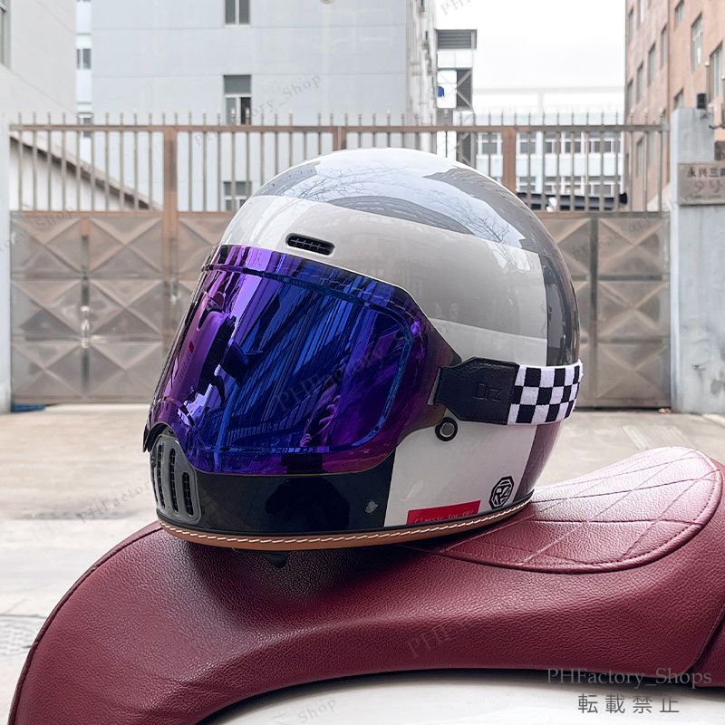 レトロヘルメット クラシック フルフェイスヘルメット ゴーグルが付き バイクヘルメット DOT認定 耐久性 安全性 通気性 男女兼用 グレー A177