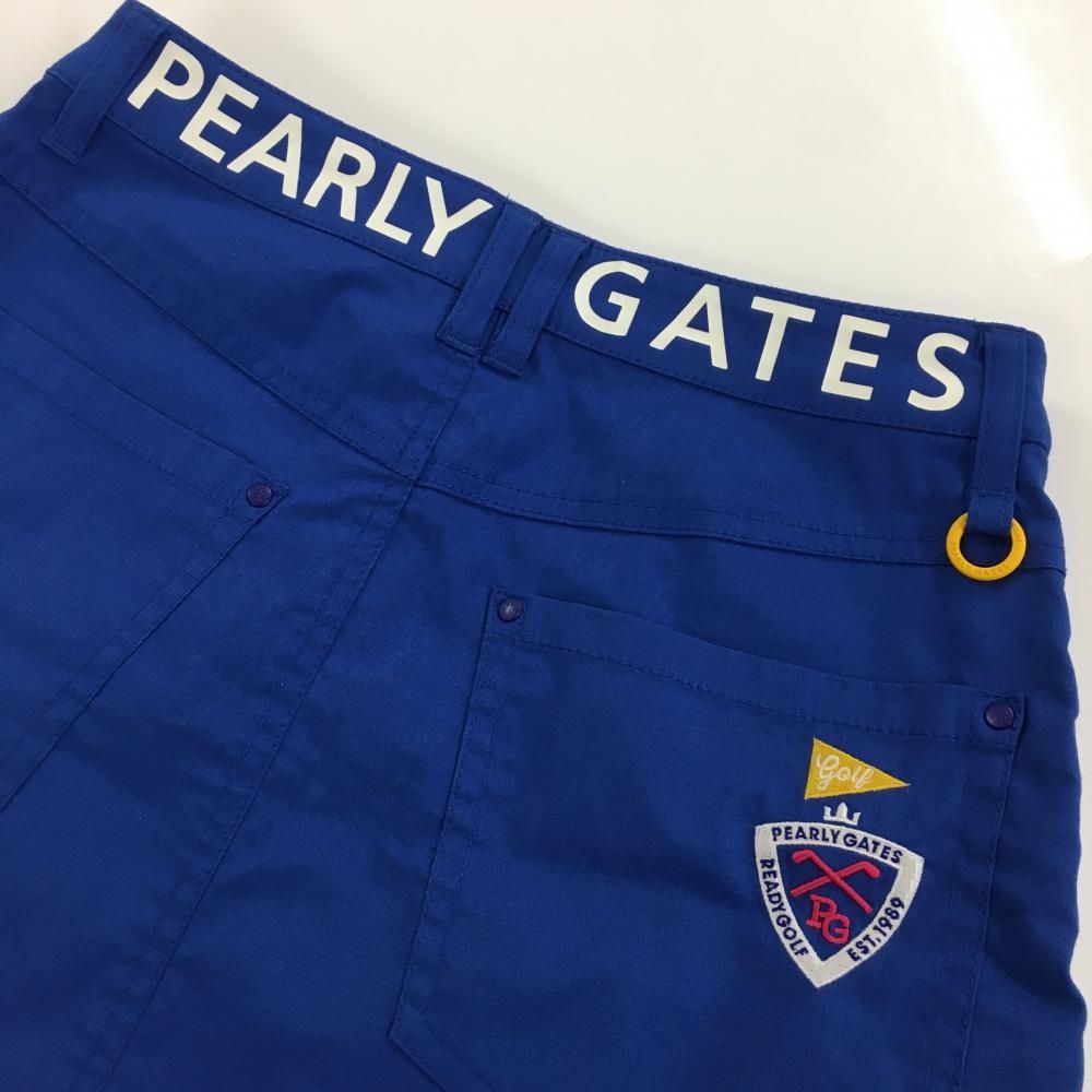 超美品】パーリーゲイツ スカート ブルー ロゴ白 ストレッチ