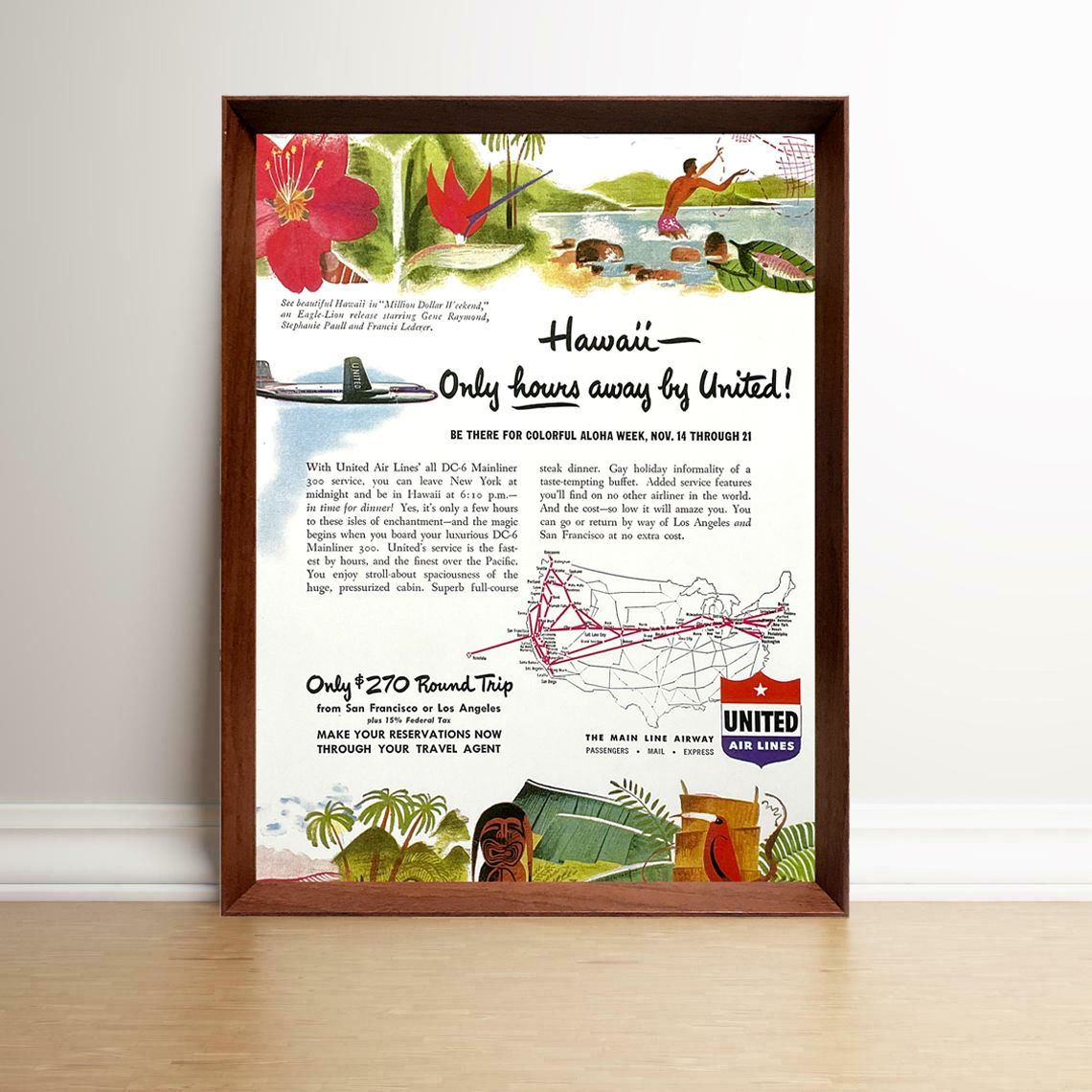ユナイテッド航空 ハワイ 1960年代 アメリカ ヴィンテージ 雑誌 広告