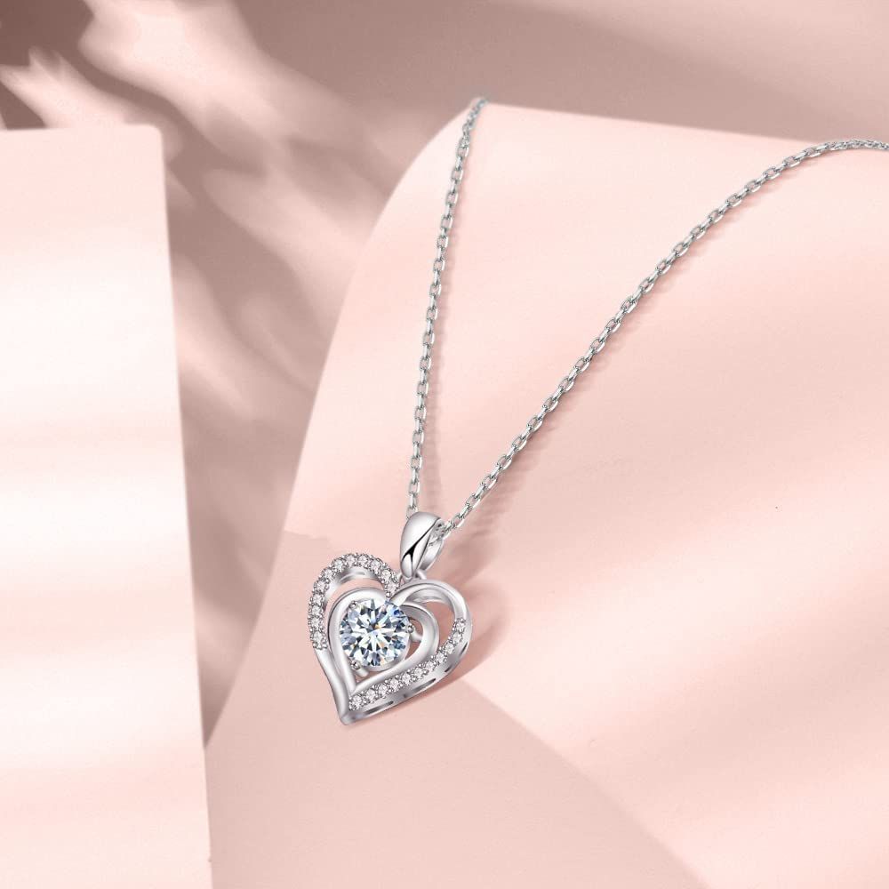 ネックレス レディース スワロフスキー ジルコニア ハート 採用 ペンダント シルバー 925 bird プレゼント ギフト Free ラッピング ピンクゴールド プラチナ