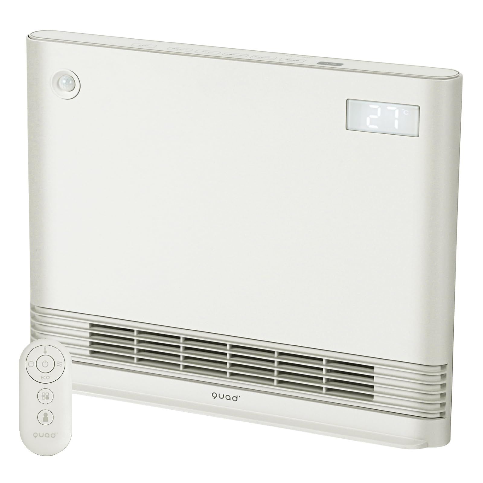 電気ストーブ WIDE 電気ヒーター 速暖 エコ タイマー ENA 人感センサー 光る スリム リモコン付き 室温設定 HEAT 大風量 1200W スポット暖房 ワイドエナヒート クワッズ ヒーター セラミック 省エ