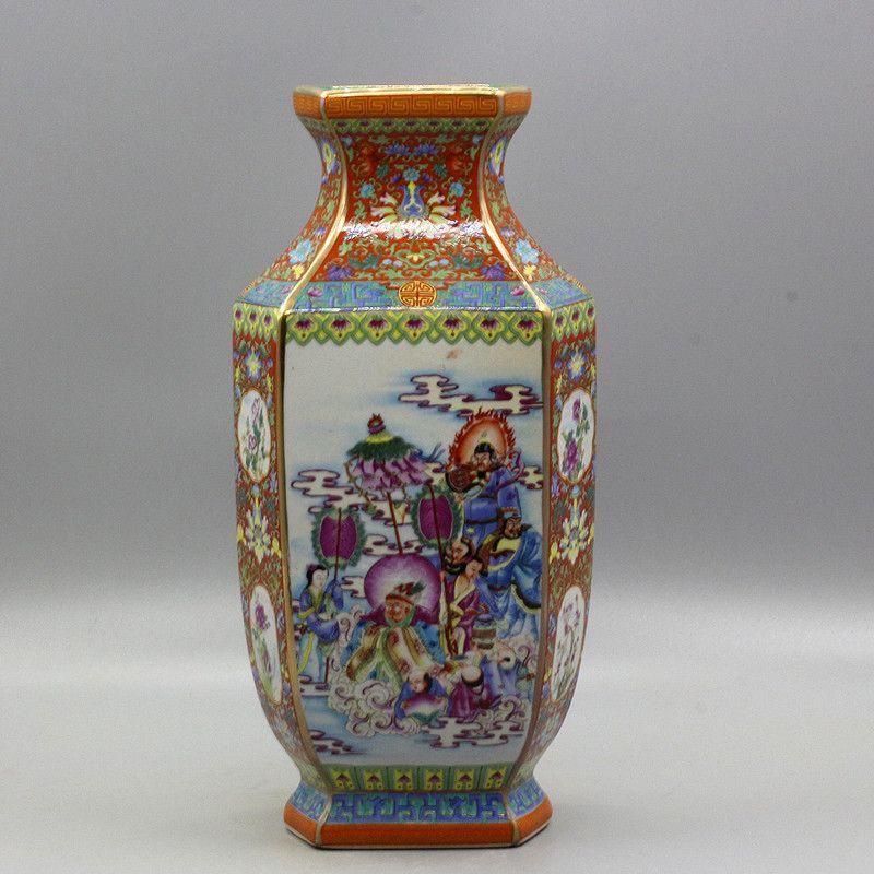 乾隆琺瑯彩紅地祝寿六方瓶 陶磁器 現代工芸品 美術品 装飾品 置物 乾隆琺瑯彩紅地祝寿六方瓶 陶磁器 現代工芸品 美術品 装飾品