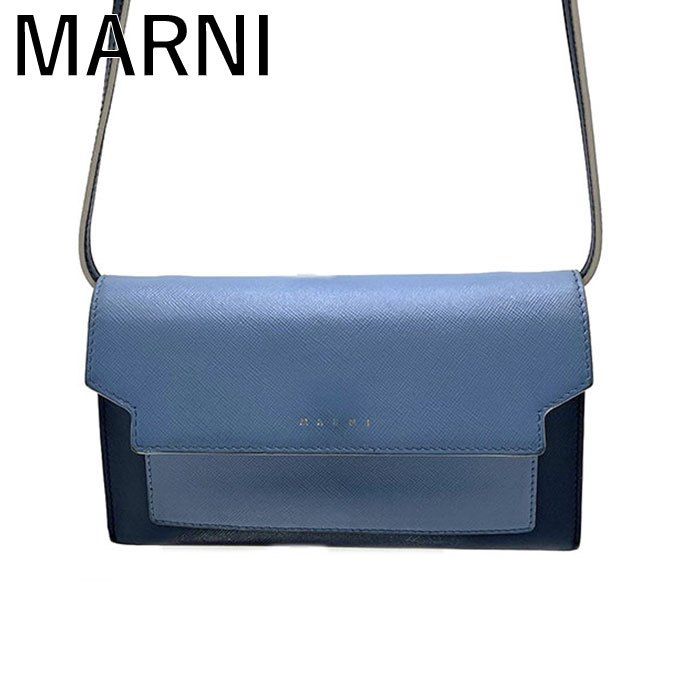 マルニ MARNI 長財布 ショルダー 2WAY ロングウォレット バイカラー 水色 ネイビー - メルカリ