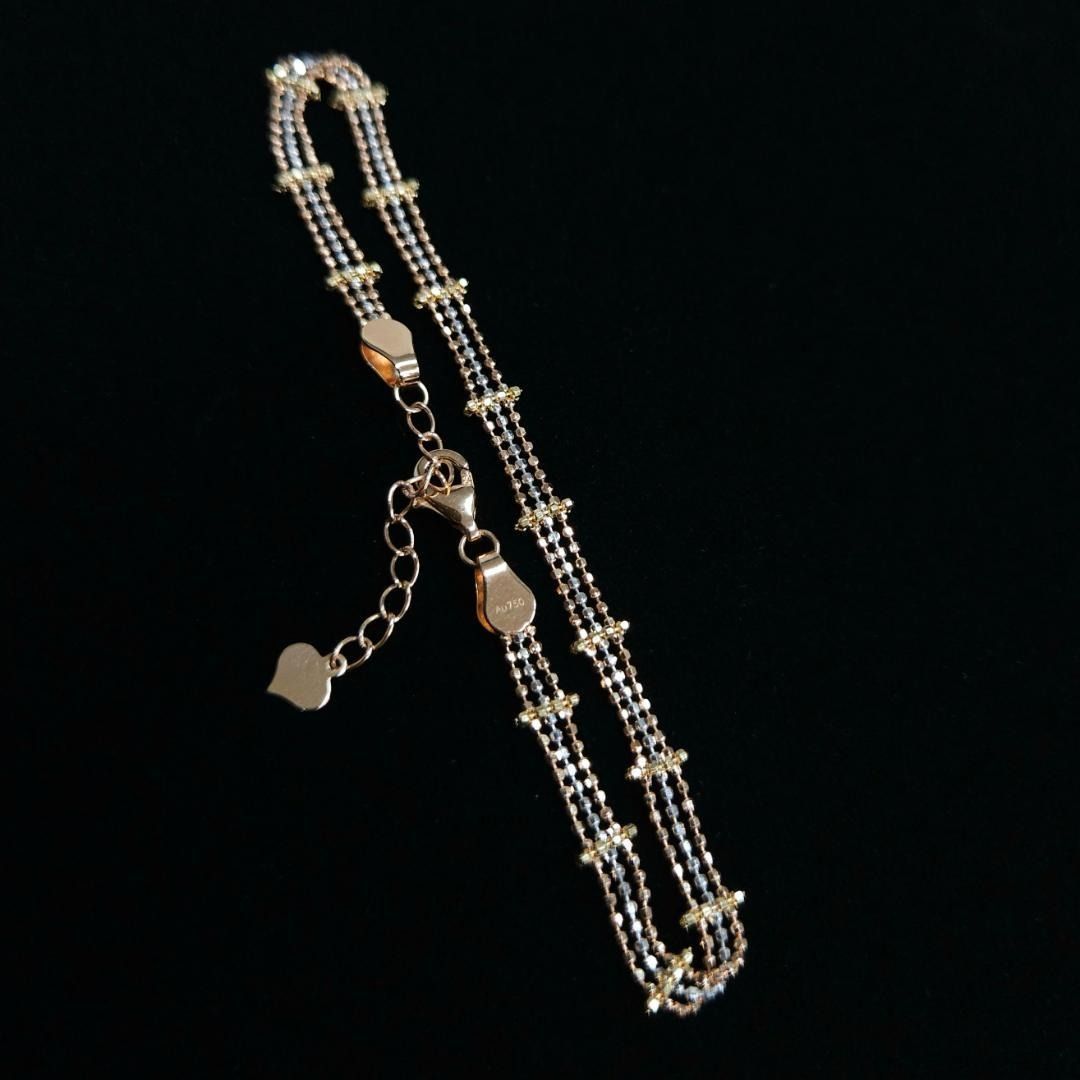 豪華！18金 K18 スリーカラー 3連 ブレスレット アジャスター付 豪華！18金 K18 スリーカラー 3連 ブレスレット アジャスター付