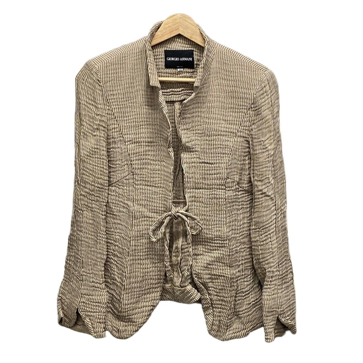 GIORGIOARMANI ジョルジオアルマーニ ジャケット サイズ40 M レディース - ベージュ×ダークブラウン 長袖 ストライプ 肩パッド