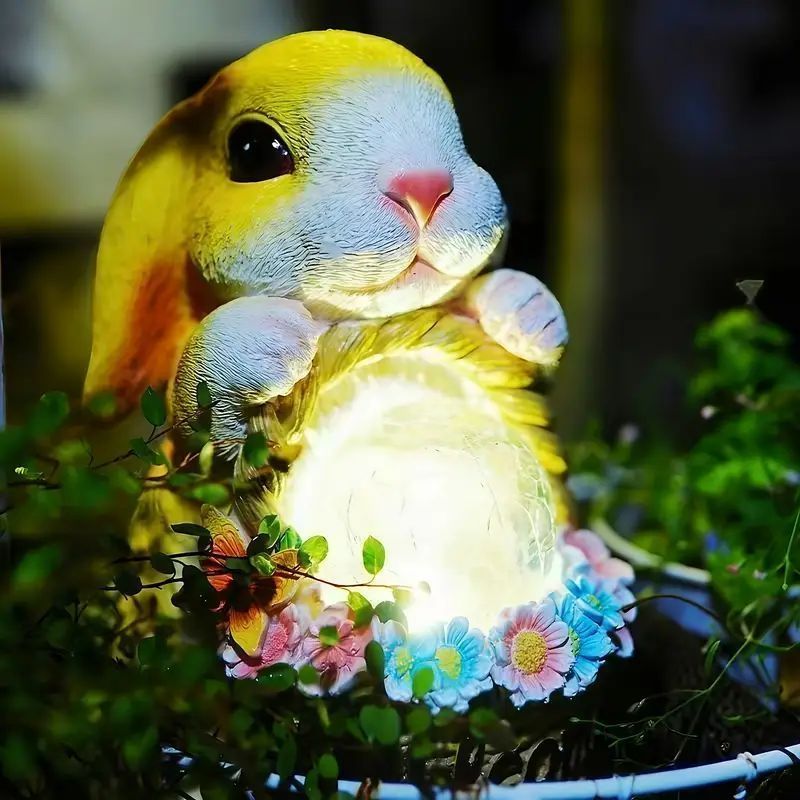 うさぎ ラビット 小動物 置物 像 ソーラー ライト インテリア 庭園