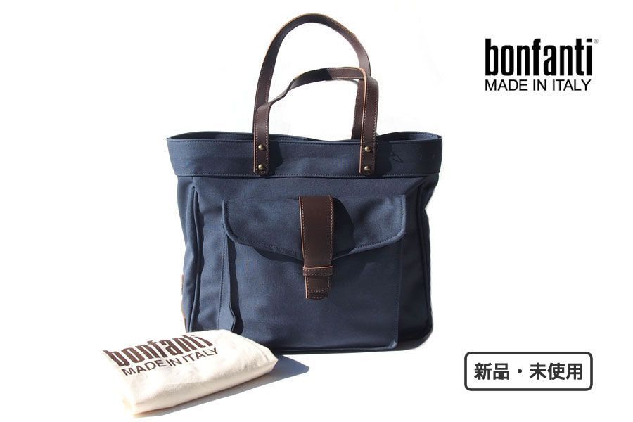 新品｜未使用｜ボンファンティ｜bonfanti｜英国Millerainミラレーン社ファブリックキャンバス レザートートバッグ｜ネイビー