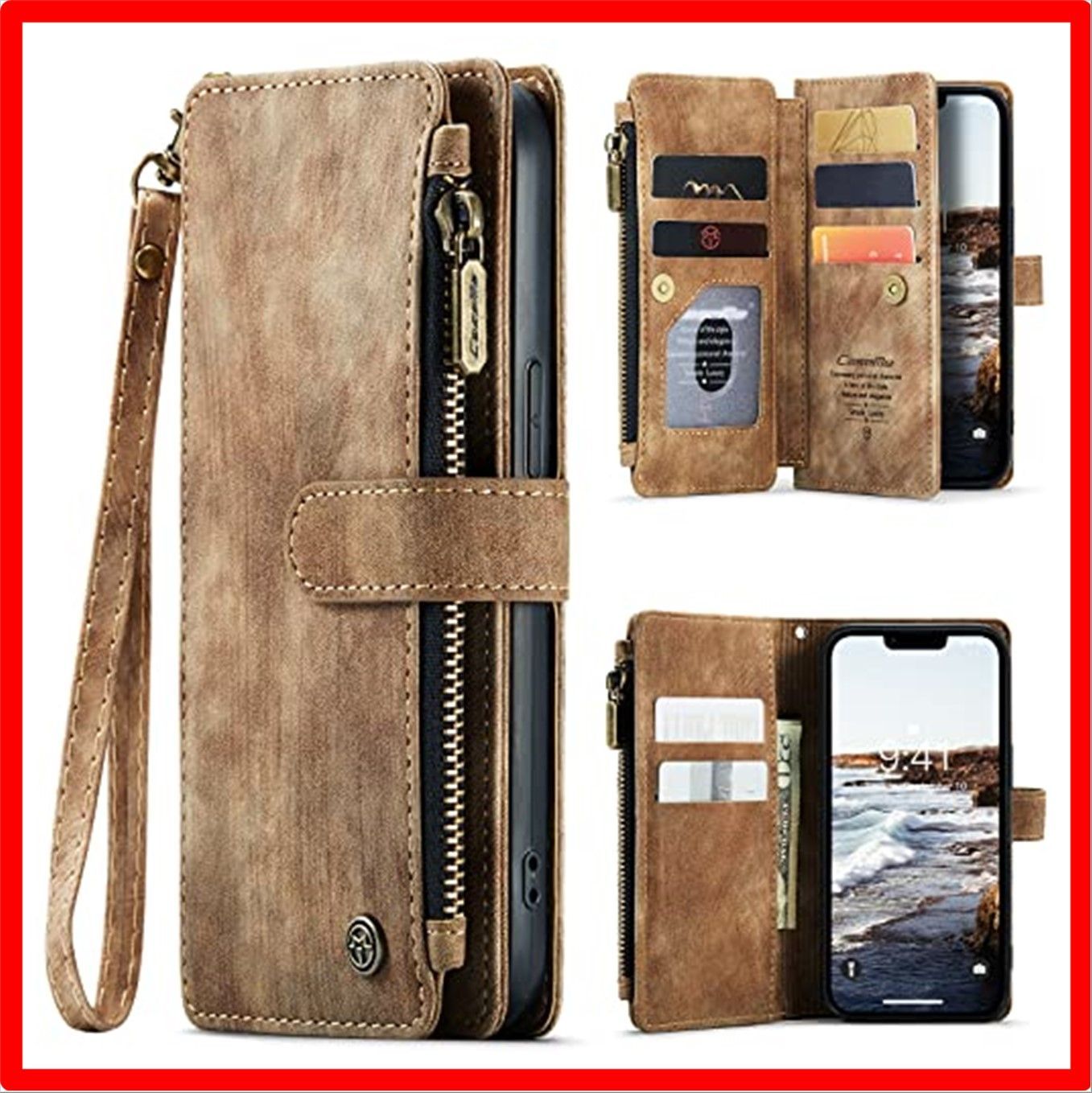 【匿名配送】 1.iPhone XS / X_ブラウン Sursuni iPhone XS/X 用 ケース 手帳型 カード収納 小銭入れ アイフォン XS/X 