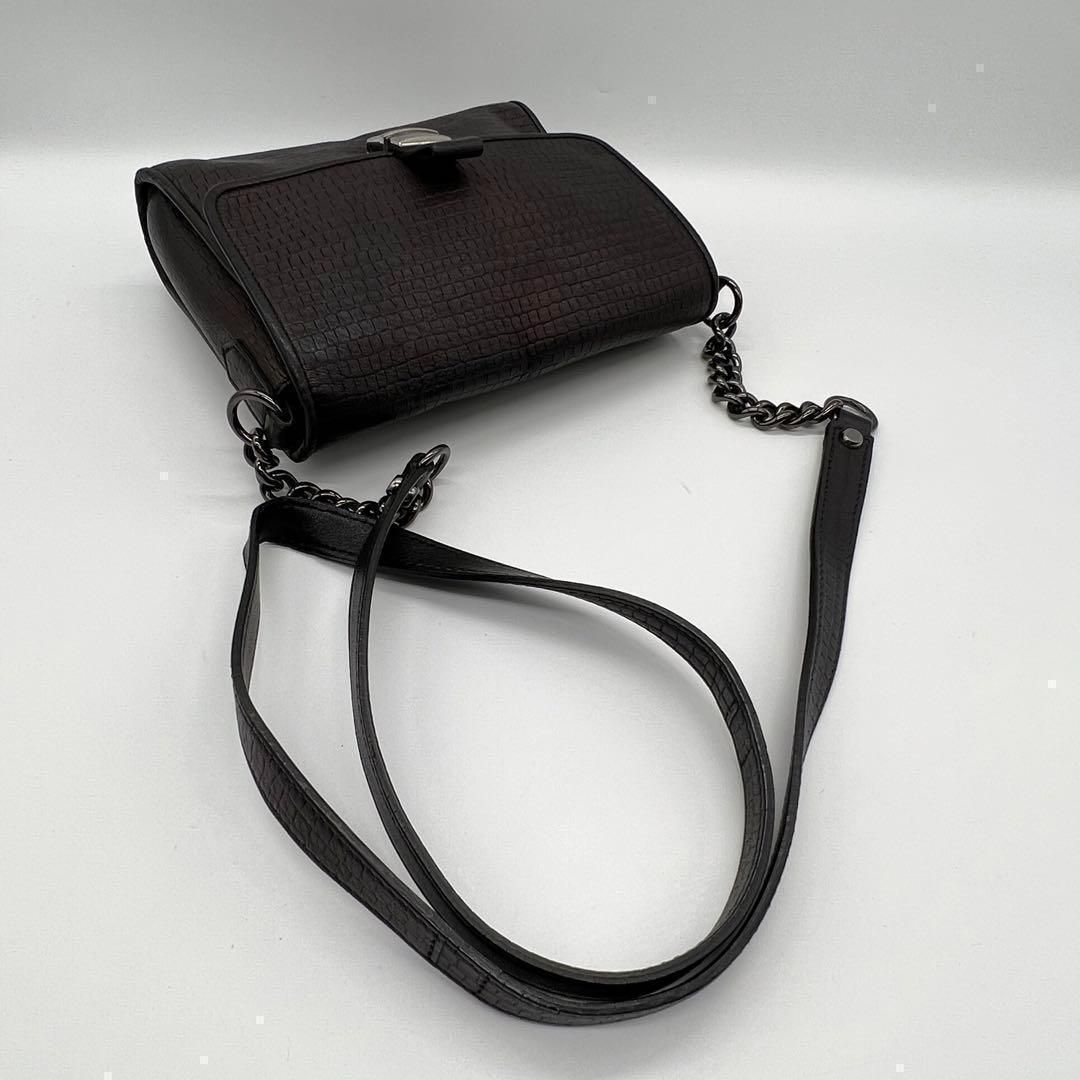 ☆美品☆ LONGCHAMP ロンシャン ショルダー ダークグレー クロコ型押し 美品】LONGCHAMP クロコ型押し ショルダーバッグ ブラック