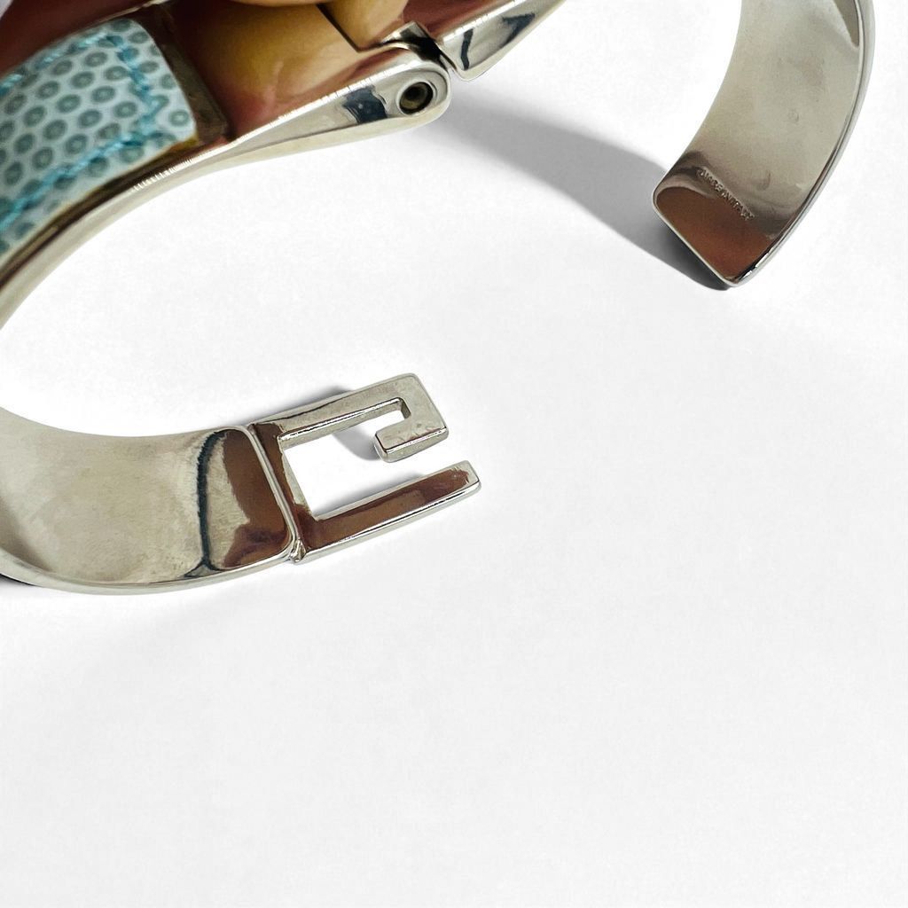 GUCCI リザード レザー Gロゴ ブレスレット バングル ブルー