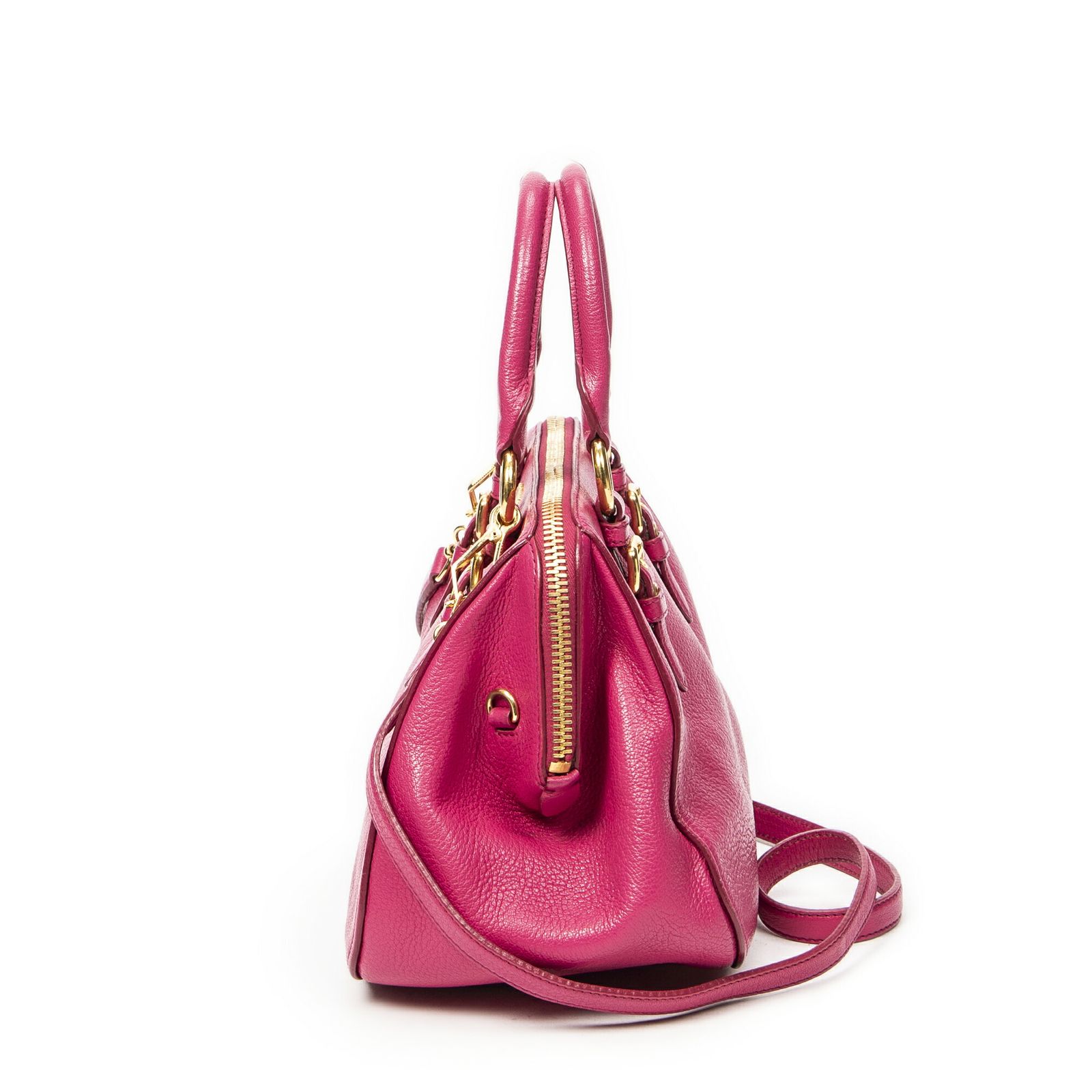 ミュウミュウコンバーチブルボウリングバッグフューシャピンクマドラスレザーA