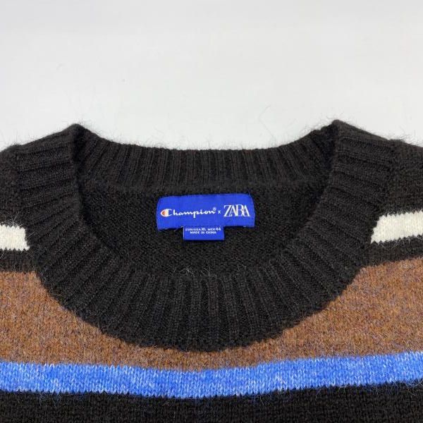 中古】Champion×ZARA ボーダーストライプ ニット XL チャンピオン×ザラ