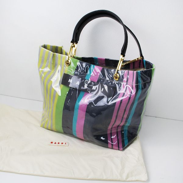 美品 MARNI マルニ GLOSSY GRIP PVC ストライプ トートバッグ ショッピングバッグ Mサイズ/グレー  ピンク系【2400013268981】 - メルカリ