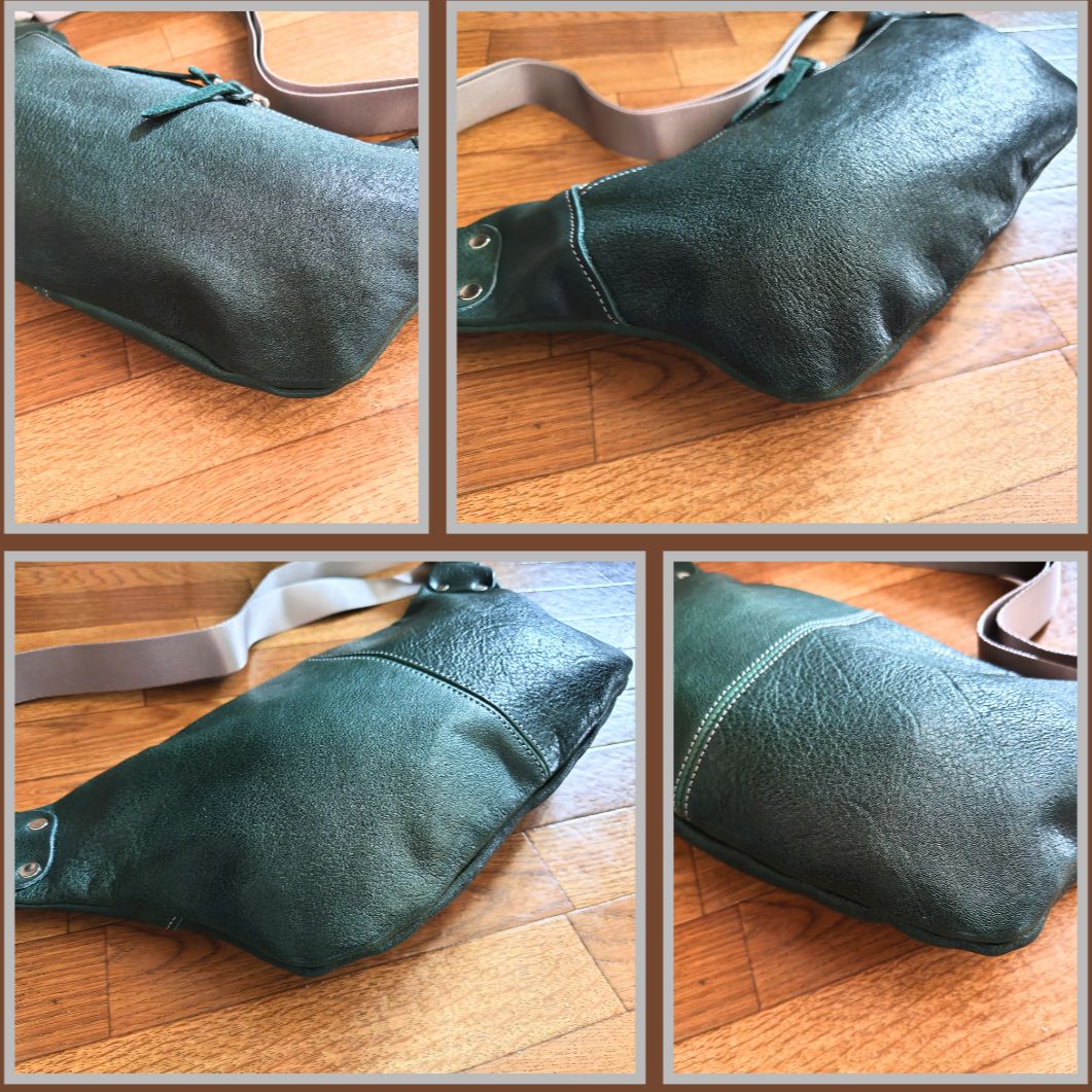 ハンドメイド　ボディバッグ　本革　クリーマー　特大　ブルー　新品1021 ハンドメイドボディバッグ本革クリーマー特大ブルー新品1021
