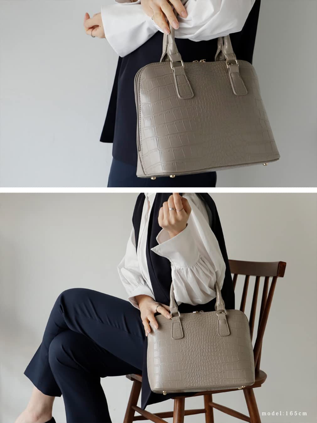 新品 Gratante 本革ハンドル 2way ナイロン ミニトート グレー 