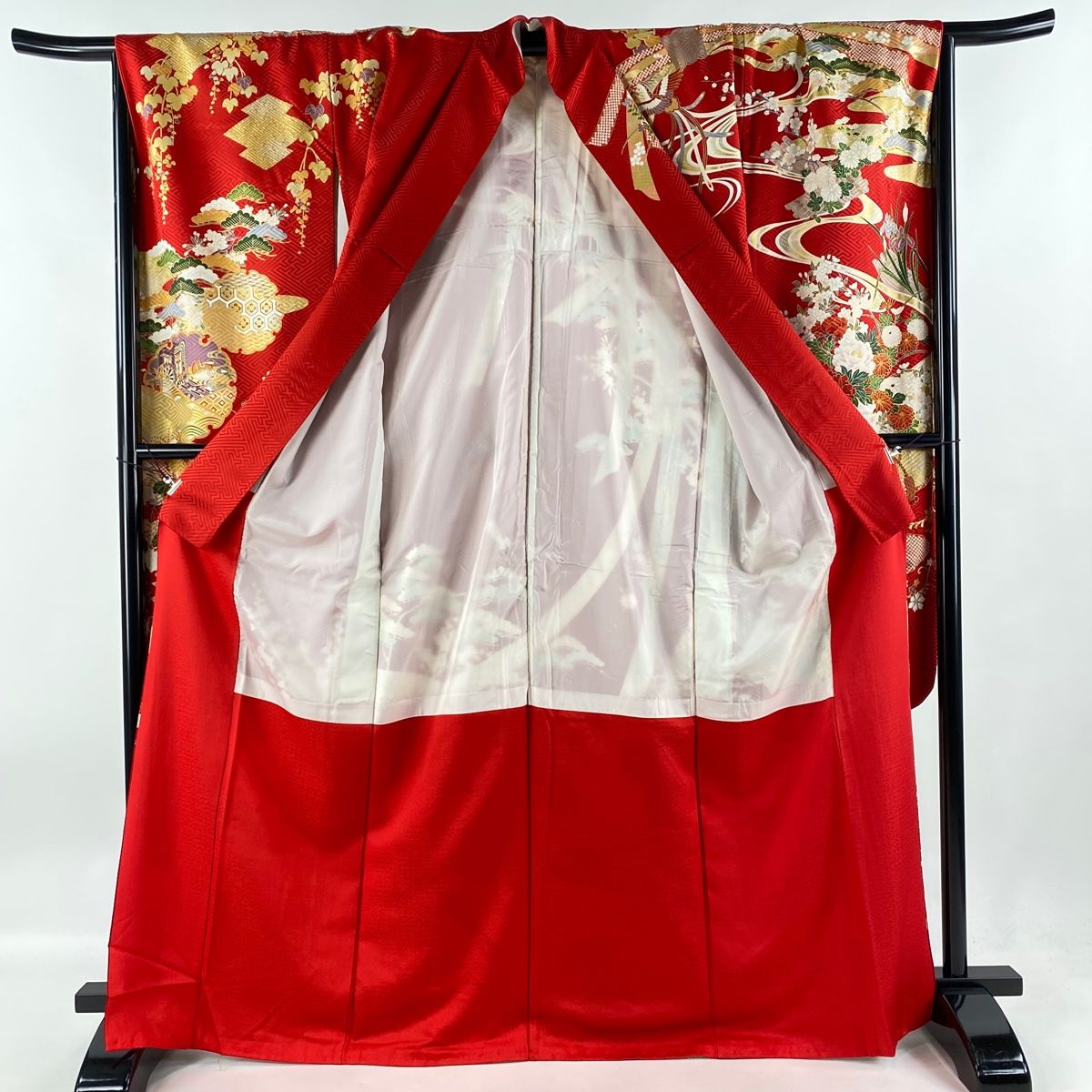 振袖 身丈168.5cm 裄丈68cm L 袷 几帳 草花 金糸 金彩 赤 正絹 名品  