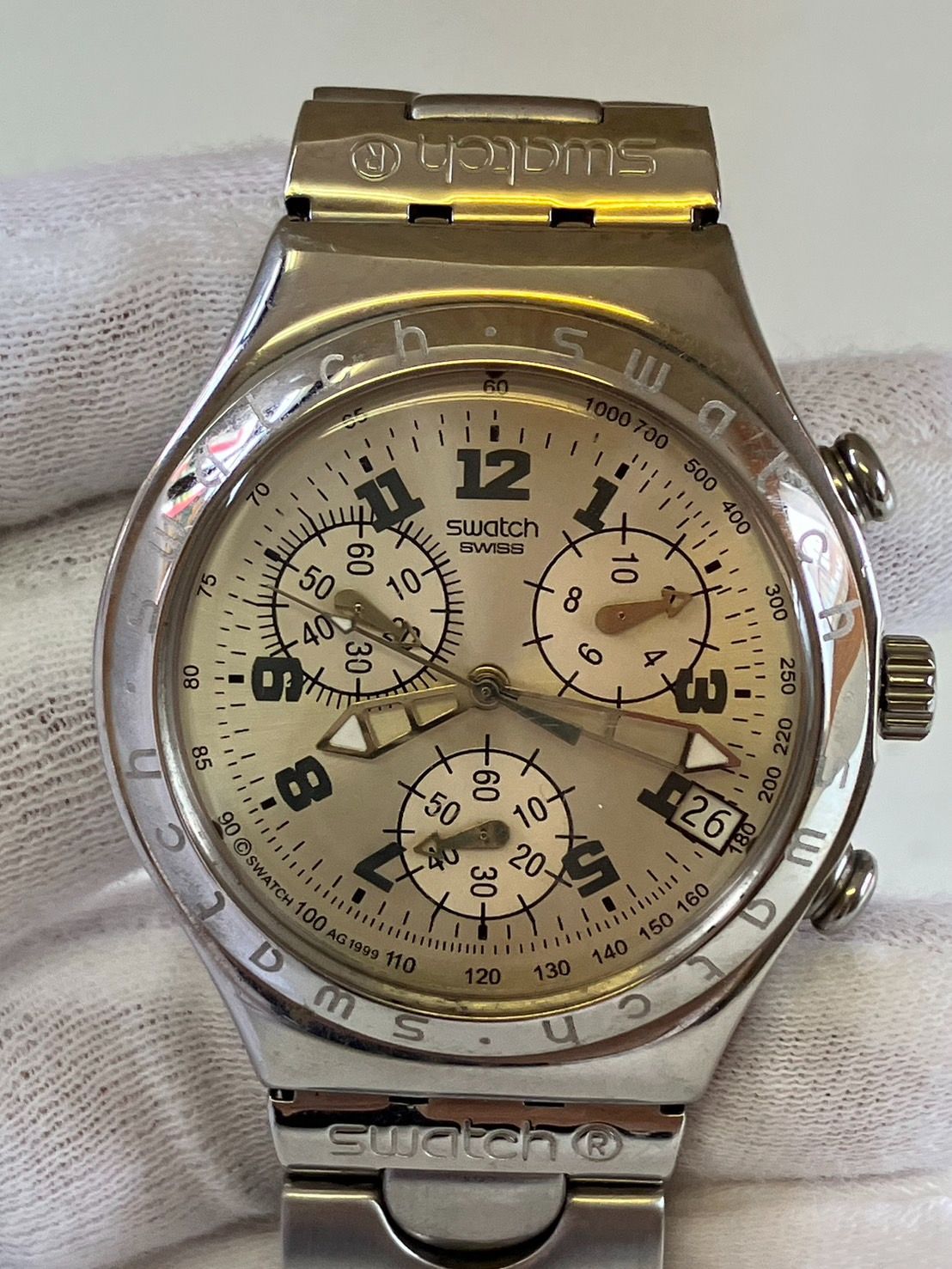 スウォッチ SWATCH IRONY 4jewels ALUMINUM クロノ SWATCH IRONY FOUR 4 FOUR JEWELS V8 GENT MENS WRISTWATCH PRE OWNED