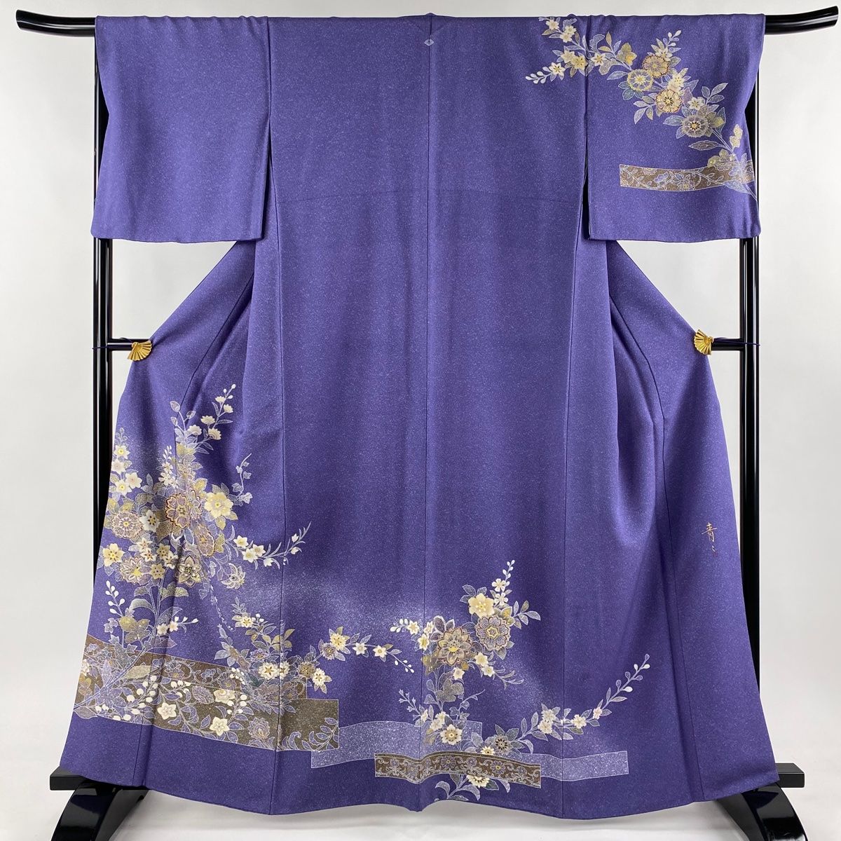 訪問着 身丈161.5cm 裄丈68cm L 袷 松井青々 落款 草花 花唐草 訪問着 身丈161.5cm 裄丈68cm L 袷 松井青々 落款 草花 花唐草