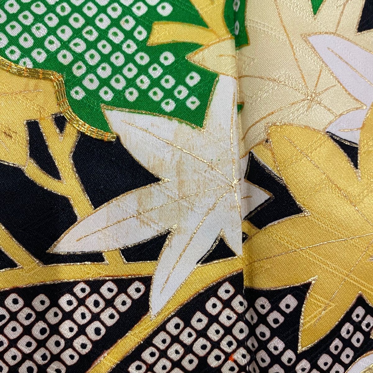 振袖 身丈171cm 裄丈62cm S 袷 菊 梅 金糸 金銀彩 オレンジ 正絹