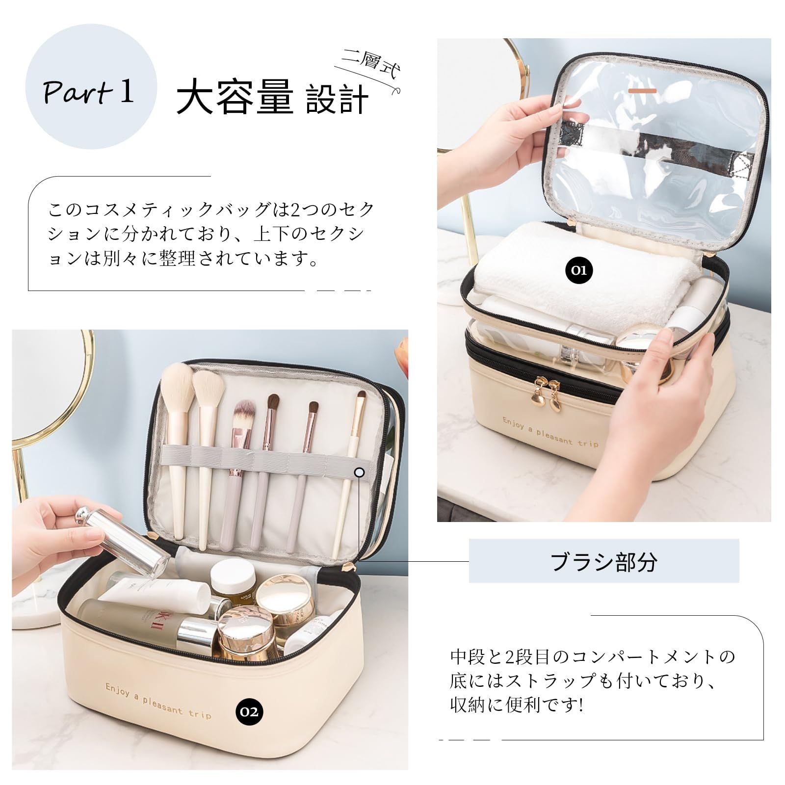 MGizo DtiSpectrum 化粧ポーチ メイクポーチ 二層コスメポーチ