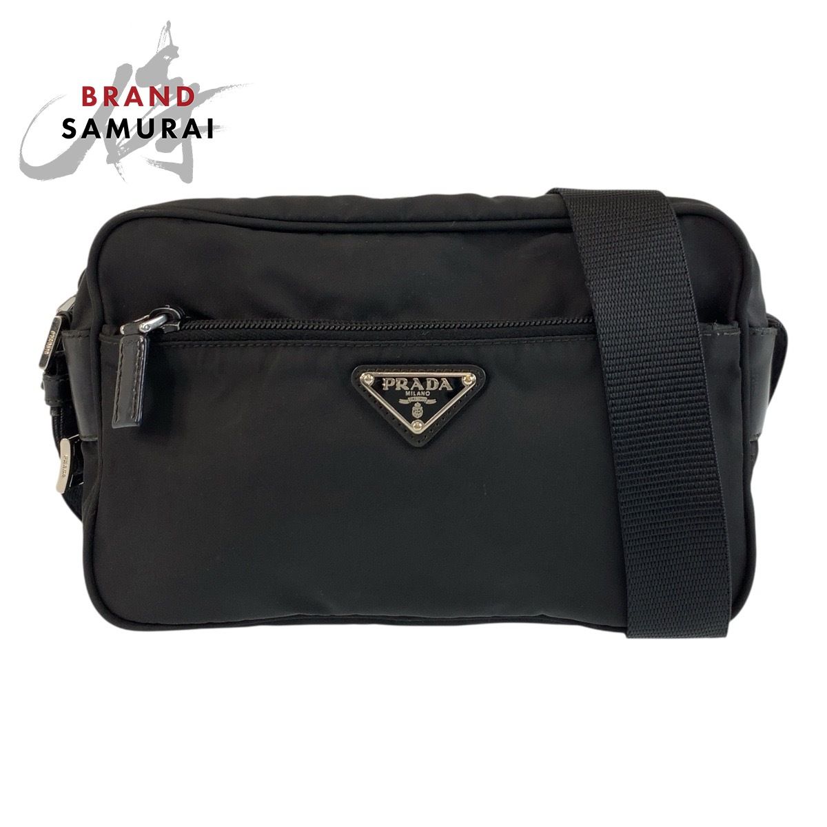 美品 PRADA プラダ テスート 三角ロゴプレート ブラック 黒 シルバー 