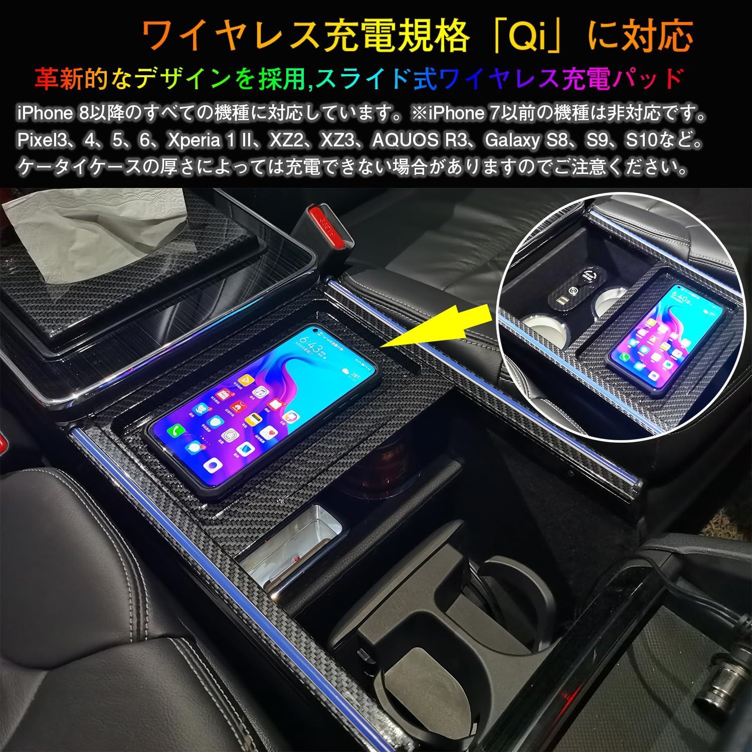 BUY IT オデッセイ RC系 コンソールボックス ワイヤレス充電機能 センターコンソールボックス スマートコンソール - 前後期対応 RC 1 2 4 イルミネーション LEDライト三段調光可 ワイヤレス充電