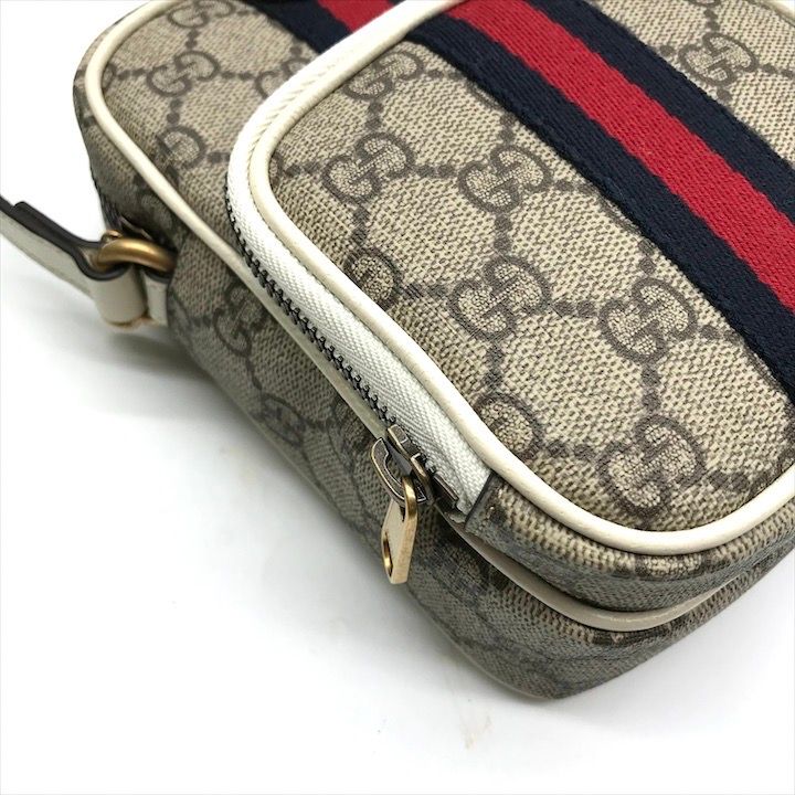 ◇ GUCCI グッチ ショルダーバッグ GG PVC×レザー アイボリー ◇ 展示品 GUCCI グッチ GGスプリーム オフディア ミニ ショルダー