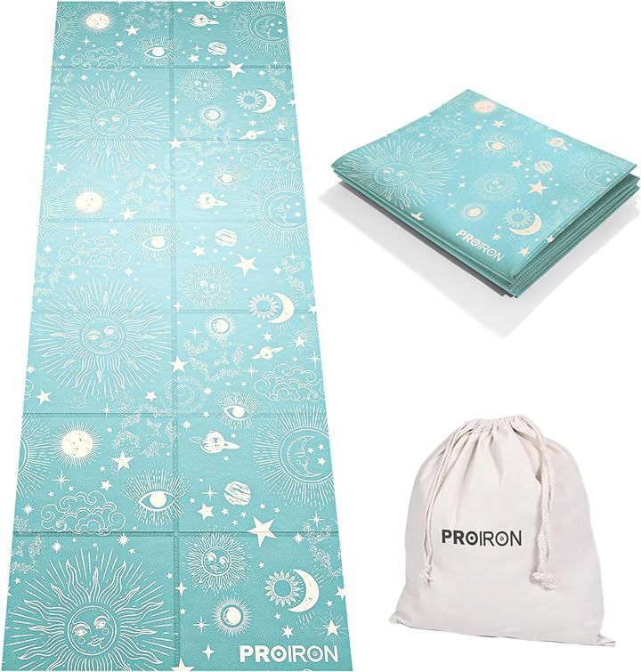 PROIRON ヨガマット 折りたたみ 折畳み ストレッチマット 折り畳みヨガマット コンパクト トラベルヨガマット トレーニングマット 厚め 軽量 持ち運び おしゃれ( シアン)