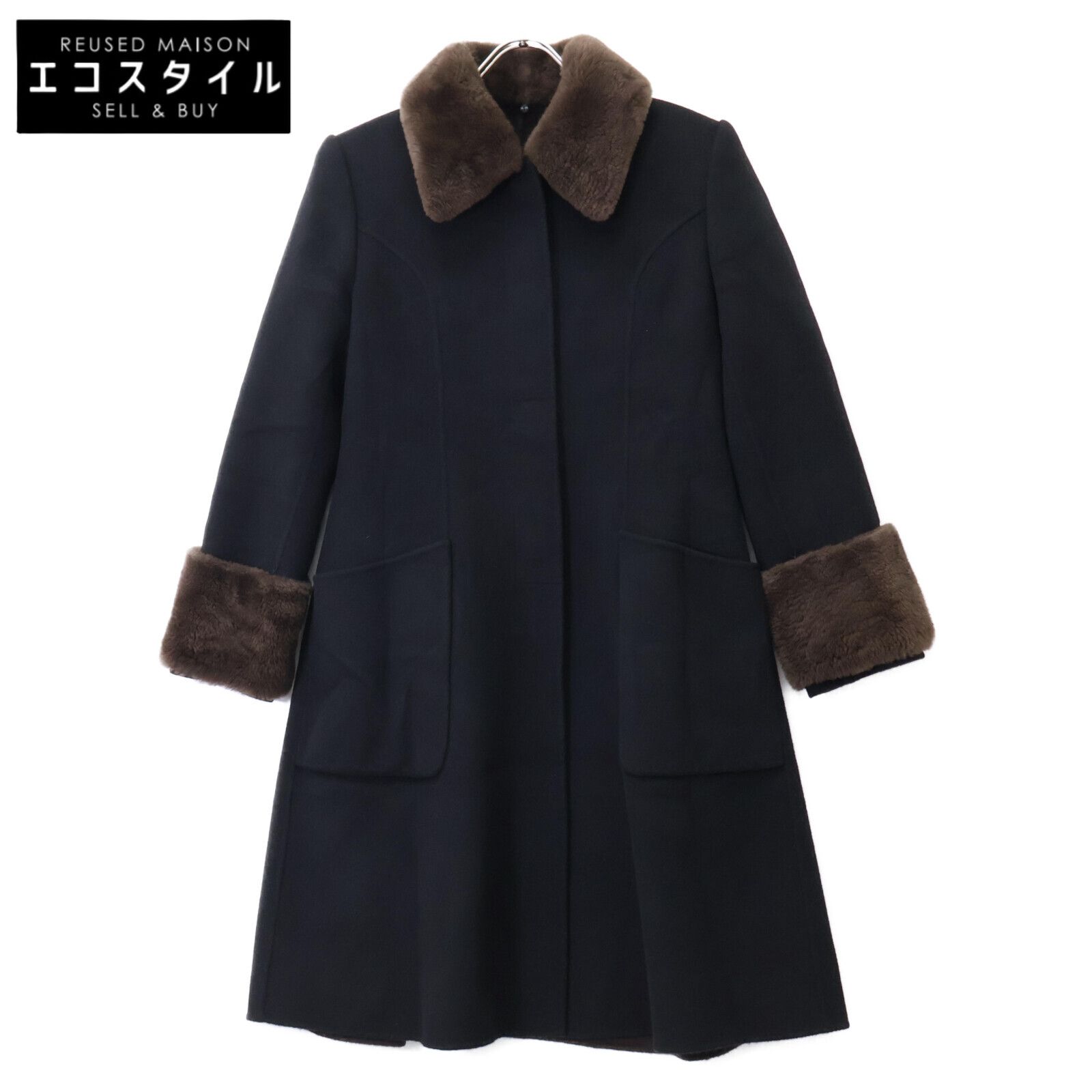 B12038 フォクシー　カシミヤ100% ダブルチェスターコート　ブラック38 B12038 フォクシー カシミヤ100% ダブルチェスターコート