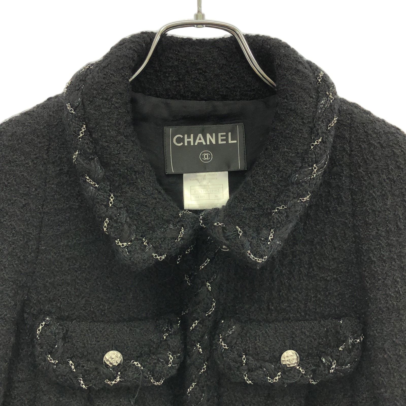 CHANEL ツイードジャケット シャネル パープル コットン ツイード ジャケット CCボタン 38
