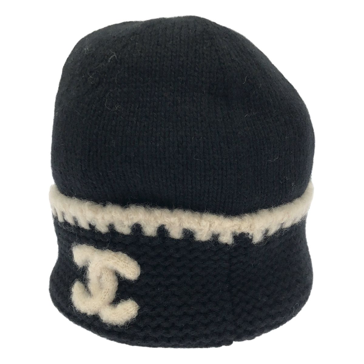 CHANEL シャネル カシミヤ シルク ココマーク ニットキャップ ビーニー 帽子 ブラック ナチュラル レディース